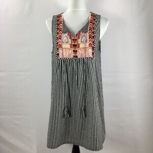DeJaVu Embroidered Sleeveless A-Line Striped Dress Bohemian Size L